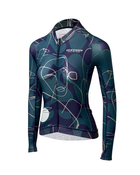 Women's Eclectic Long Sleeve Jersey in abstract design, featuring lightweight fabric and reflective safety details.