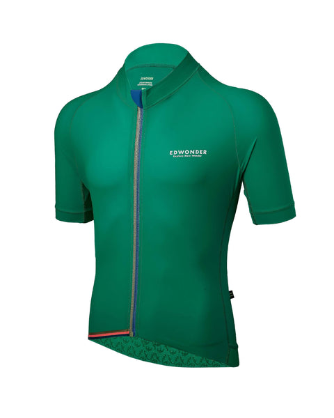 Men's EdW Edition Jersey 2.0 in Pine Green, featuring a race fit and premium materials for cycling comfort and style.