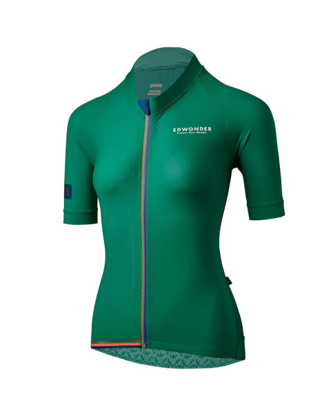 Women's EdW Edition Jersey 2.0 in Pine Green, lightweight and breathable for cycling performance.