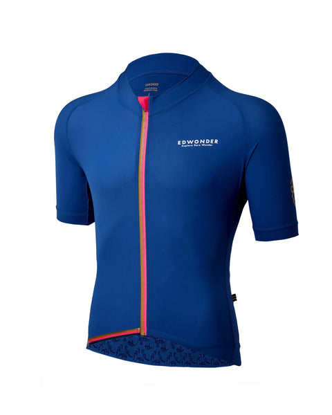 Men's EdW Edition Jersey 3.0 in Stadium Blue, made of nylon and elastane, perfect for outdoor riding conditions.