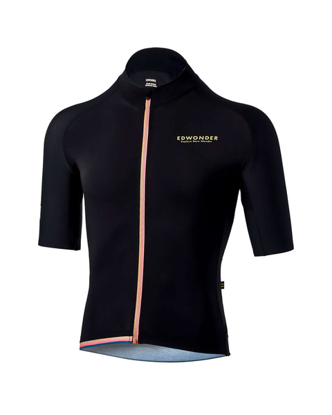 Men's EdW Edition Jersey in black with short sleeves and a front zipper, designed for cycling and outdoor sports.