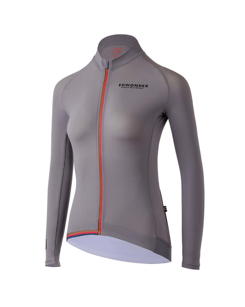 Women's EdW Edition Long Sleeve Jersey in Steel Gray, crafted from premium techno fabric for style and comfort.